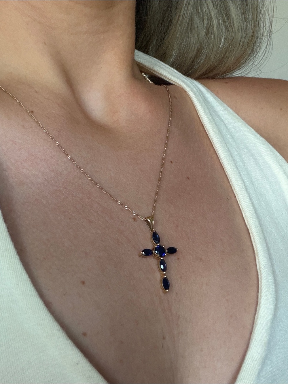 10k Gold Sapphire Cross Charm